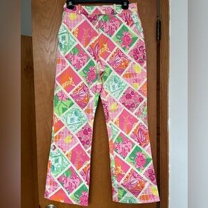 EUC Lilly Pulitzer white label tropical patch pants 4 2